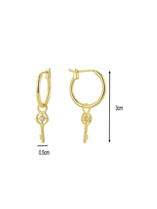 CHARME Brass Cubic Zirconia Key Minimalist Huggie Earring 2