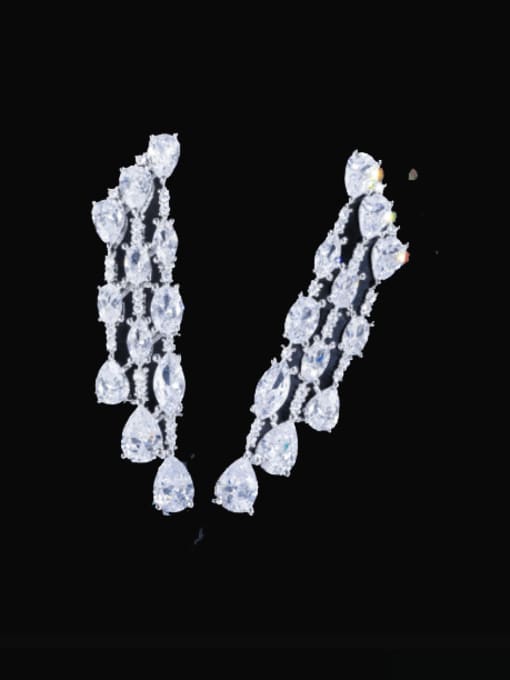 L.WIN Brass Cubic Zirconia Water Drop  Pendant Luxury Cluster Earring 3