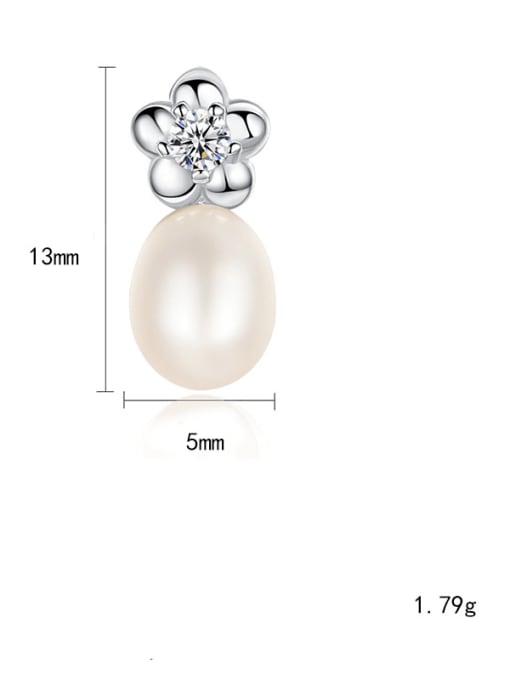 CCUI 925 Sterling Silver Freshwater Pearl White Flower Cute Stud Earring 3