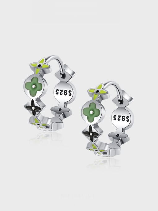 KDP1447 925 Sterling Silver Enamel Clover Minimalist Huggie Earring