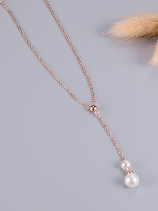 A TEEM Titanium Imitation Pearl White Tassel Minimalist Lariat Necklace 1