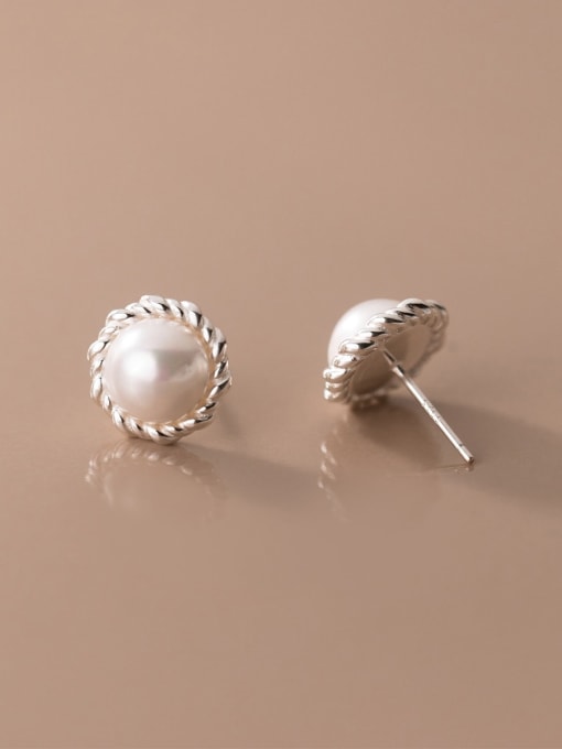 Rosh 925 Sterling Silver Imitation Pearl Flower Minimalist Stud Earring 4