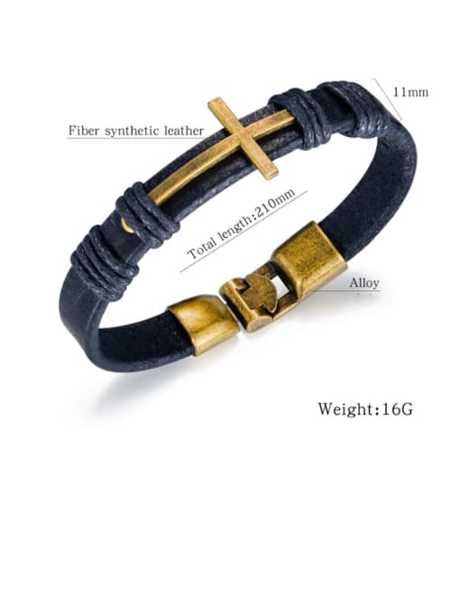 Open Sky Brass Leather Cross Minimalist Woven Bracelet 3