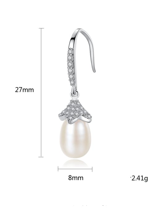 CCUI 925 Sterling Silver Freshwater Pearl White Irregular Minimalist Hook Earring 4