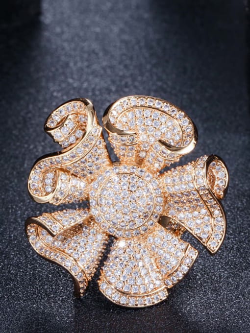 Gold US  8 Brass Cubic Zirconia Flower Luxury Statement Ring