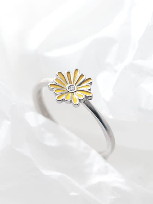 Rosh 925 Sterling Silver Enamel Flower Cute Free Size Band Ring 0