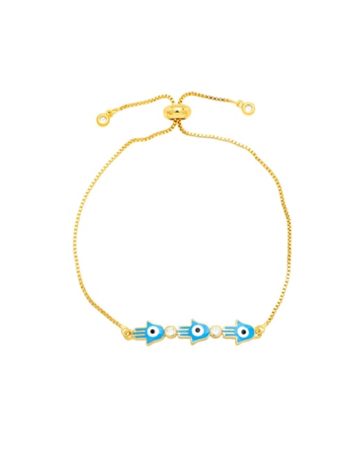 blue Brass Enamel Palm Hip Hop Adjustable Bracelet