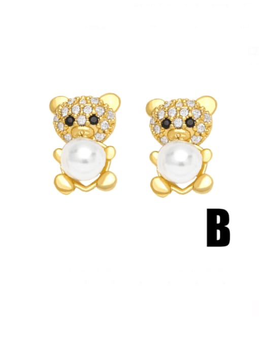 B Brass Imitation Pearl Crown Cute Stud Earring