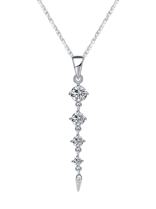 Round long necklace 925 Sterling Silver Cubic Zirconia Tassel Minimalist Necklace