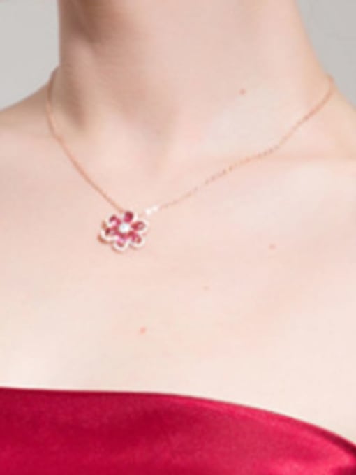 BLING SU Copper Cubic Zirconia Dainty Flower  pendant Necklace 2