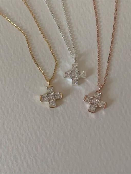 Boomer Cat 925 Sterling Silver Cubic Zirconia Cross Vintage Necklace 0