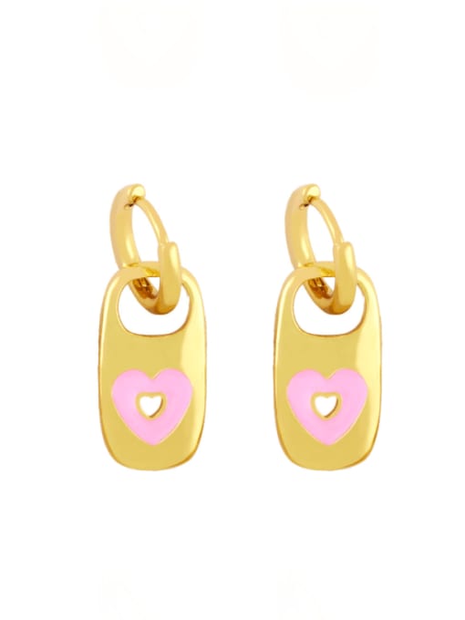 Pink Brass Enamel Heart Hip Hop Huggie Earring