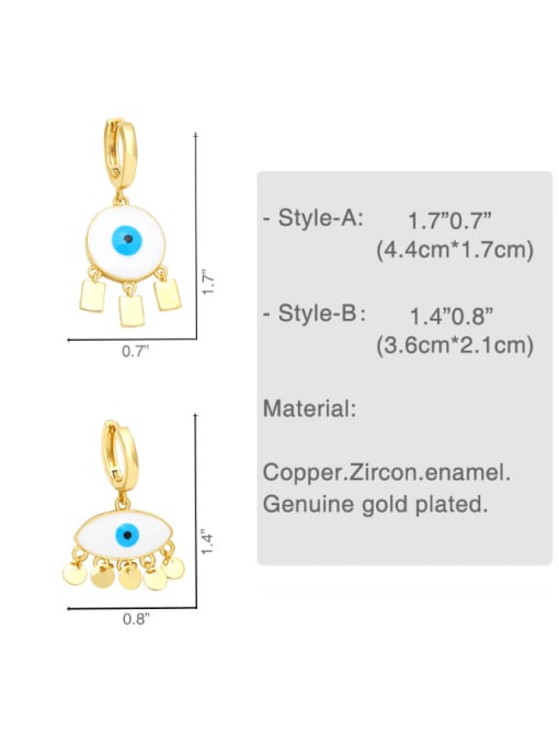 CC Brass Cubic Zirconia Enamel Evil Eye Vintage Huggie Earring 2