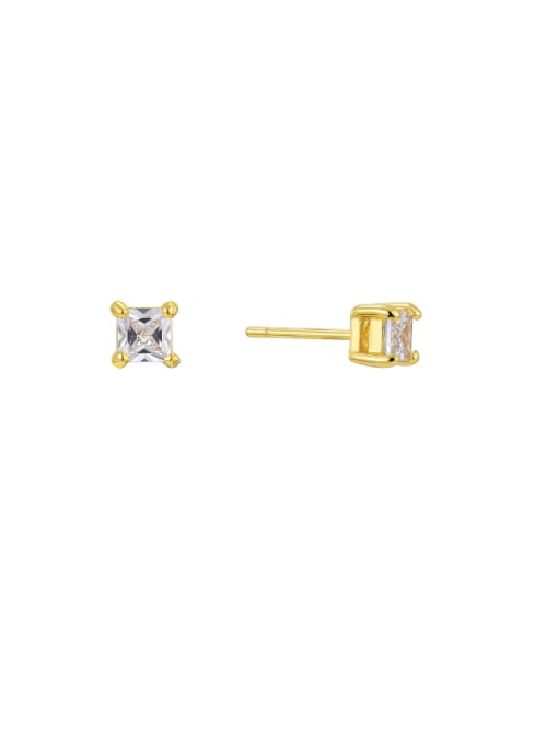 Gold square zircon earrings Brass Cubic Zirconia Geometric Minimalist Stud Earring