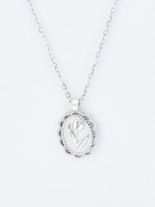 Platinum 925 Sterling Silver Flower Vintage Pendant Necklace