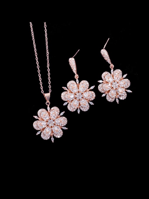 L.WIN Brass Cubic Zirconia Dainty Flower  Earring and Necklace Set 0