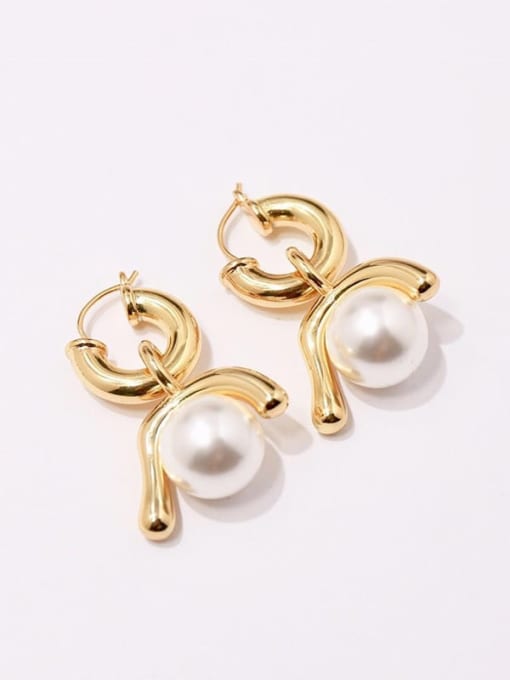 gold Copper Imitation Pearl White Irregular Vintage Huggie Earring