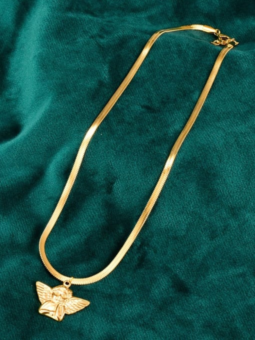 A TEEM Titanium Steel  Vintage Wing Pendant Necklace 1