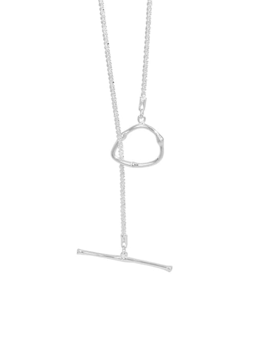 silvery 925 Sterling Silver Geometric Minimalist Lariat Necklace
