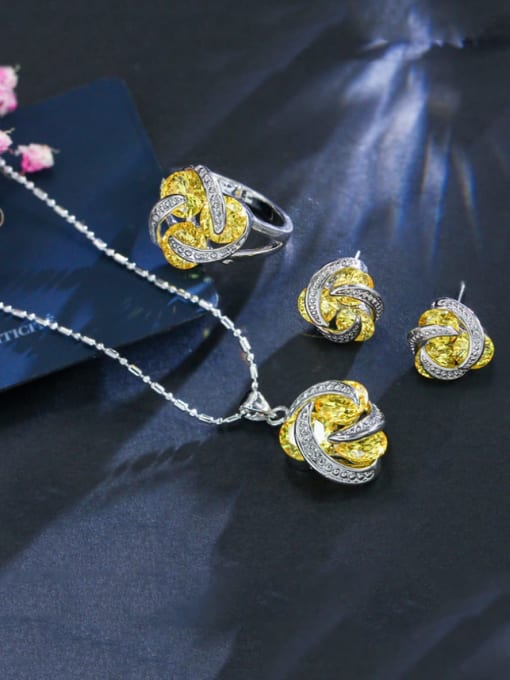 L.WIN Brass Cubic Zirconia Luxury Flower  Earring and Necklace Set 4