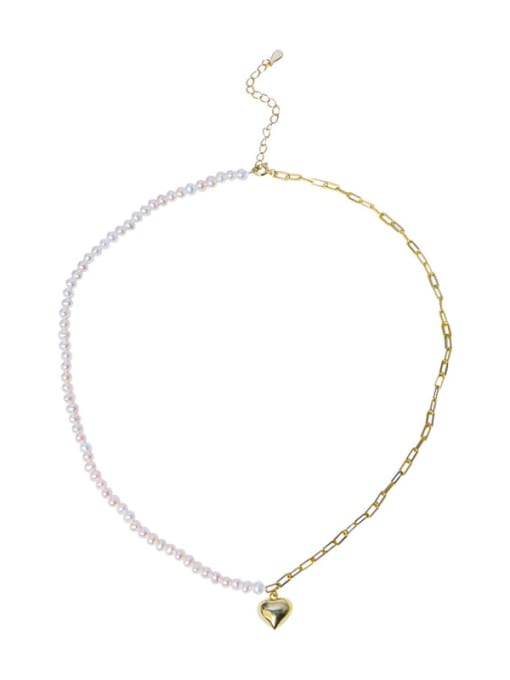 RAIN Brass Freshwater Pearl Heart Minimalist Necklace 0