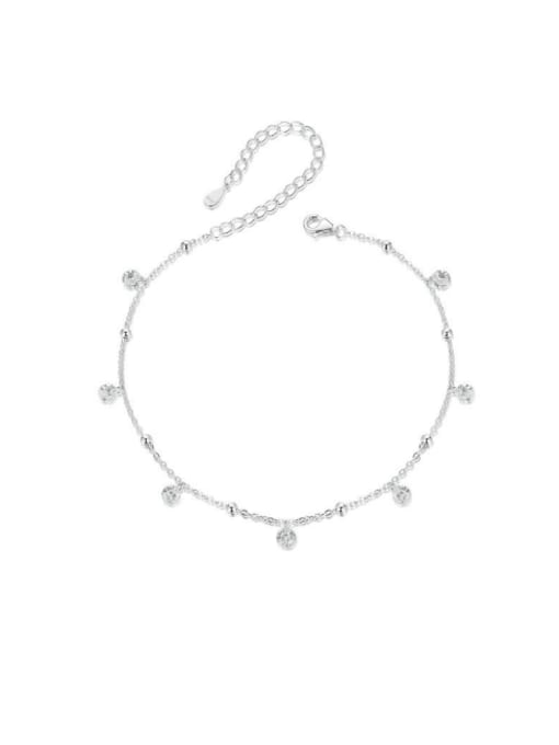 Jare 925 Sterling Silver Cubic Zirconia  Minimalist  Round Pendant Anklet 0