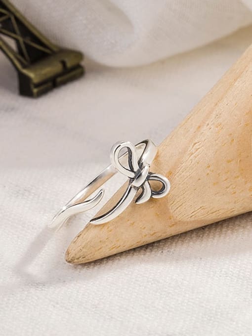 HAHN 925 Sterling Silver Hollow Bowknot Vintage Band Ring 3