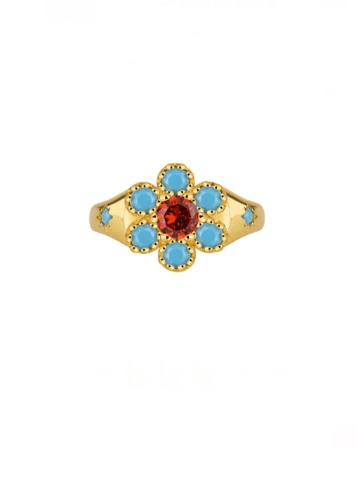 CHARME Brass Turquoise Flower Vintage Band Ring 0