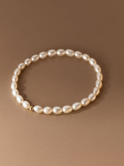 Rosh 925 Sterling Silver Imitation Pearl Geometric Minimalist Handmade Beaded Bracelet 0