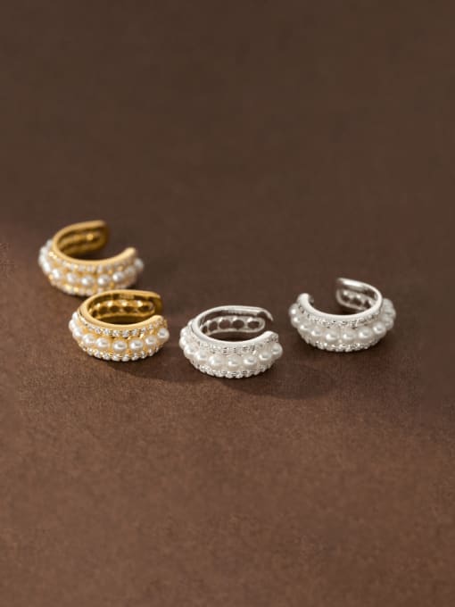 Rosh 925 Sterling Silver Imitation Pearl Geometric Minimalist Clip Earring 0