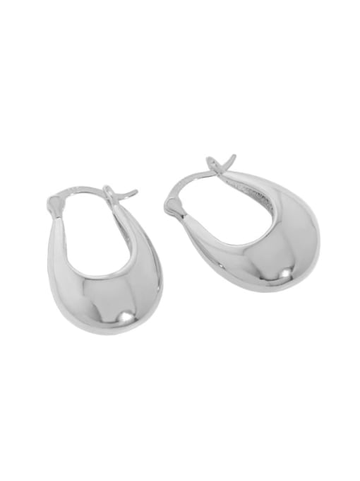 Platinum 925 Sterling Silver  Smooth Geometric Minimalist Huggie Earring