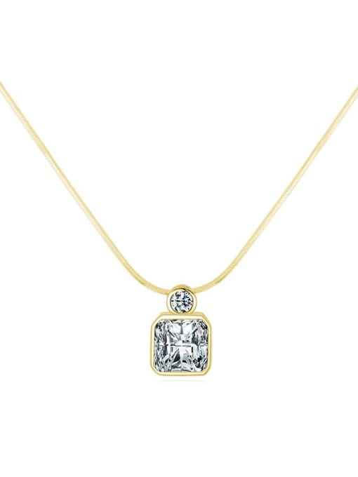 golden 925 Sterling Silver Cubic Zirconia Minimalist  Square Pendant Necklace