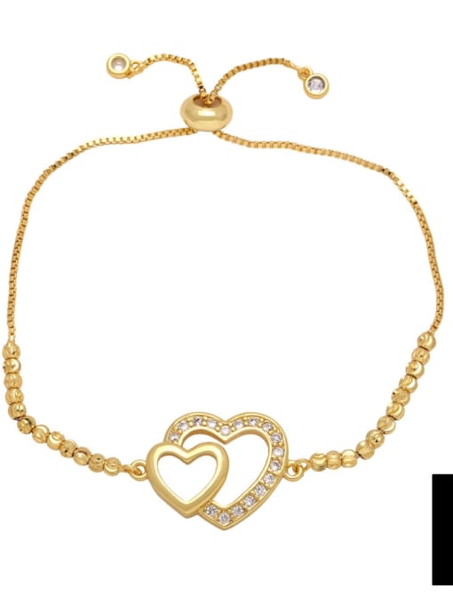 B Brass Cubic Zirconia Heart Hip Hop Adjustable Bracelet