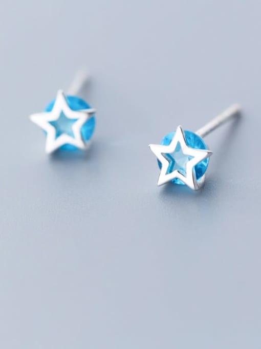 Rosh 925 Sterling Silver Cubic Zirconia Blue Star Minimalist Stud Earring 0