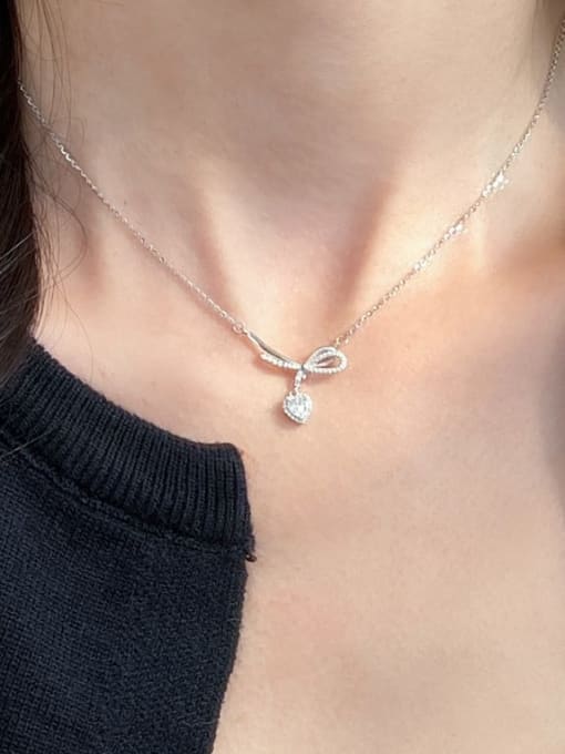 Rosh 925 Sterling Silver Cubic Zirconia Bowknot Dainty Necklace 1