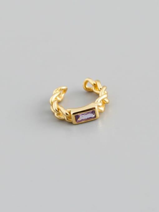 Purple stone (gold) single 925 Sterling Silver Cubic Zirconia Geometric Minimalist Single Earring( Single -Only One)