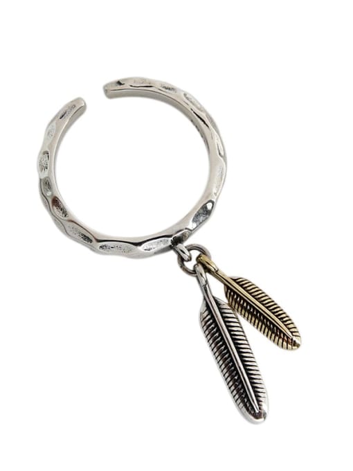 DAKA 925 Sterling Silver Feather Vintage Band Ring
