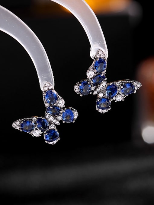gold Small blue Brass Cubic Zirconia Butterfly Luxury Cluster Earring