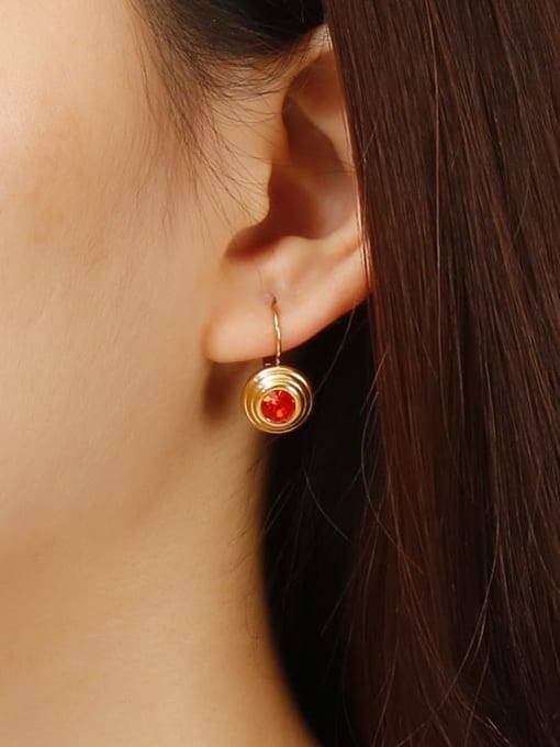 KAKALEN Stainless Steel Cubic Zirconia Red Round Minimalist Stud Earring 1