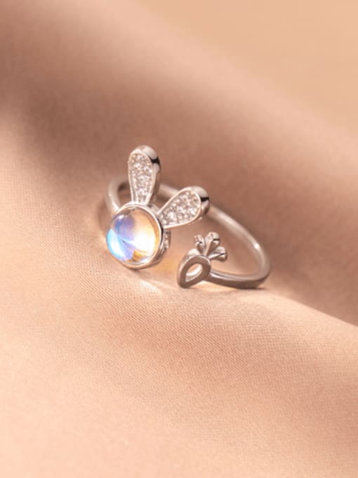 silver 925 Sterling Silver Cubic Zirconia Rabbit Minimalist Band Ring