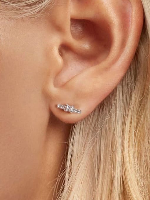Jare 925 Sterling Silver Cubic Zirconia Geometric Minimalist Stud Earring 1