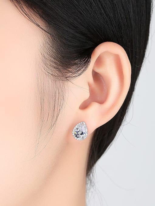 CCUI 925 Sterling Silver Cubic Zirconia White Water Drop Trend Stud Earring 1