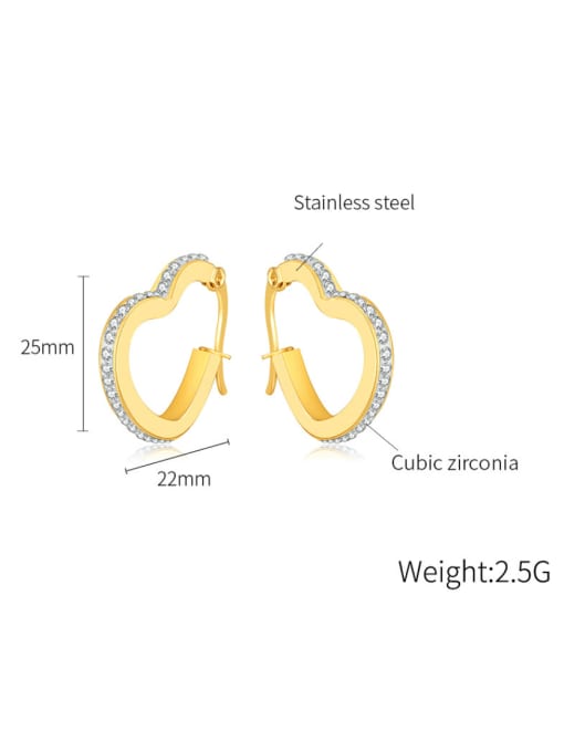 Open Sky Titanium Steel Cubic Zirconia Heart Minimalist Huggie Earring 3
