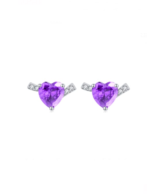 purple 925 Sterling Silver Cubic Zirconia Heart Dainty Stud Earring