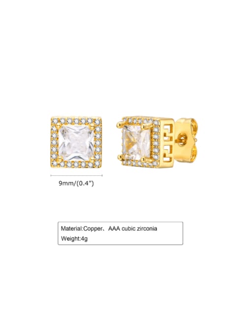 CONG Brass Cubic Zirconia Square Hip Hop Stud Earring 2