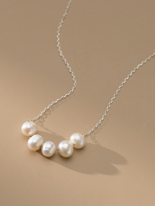 Rosh 925 Sterling Silver Imitation Pearl Round Minimalist Necklace 3