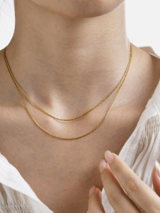 Two Layers gold Titanium Steel Imitation Pearl Geometric Minimalist Necklace