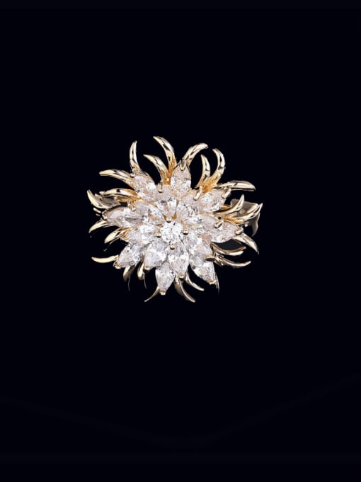 Golden white zirconium Brass Glass Stone Flower Luxury Brooch