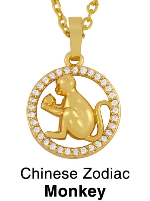 Monkey Brass Cubic Zirconia Ethnic 12 Zodiac Pendant  Necklace