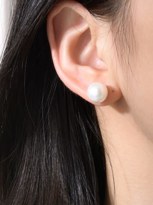 CONG Titanium Steel Imitation Pearl Geometric Minimalist Stud Earring 1